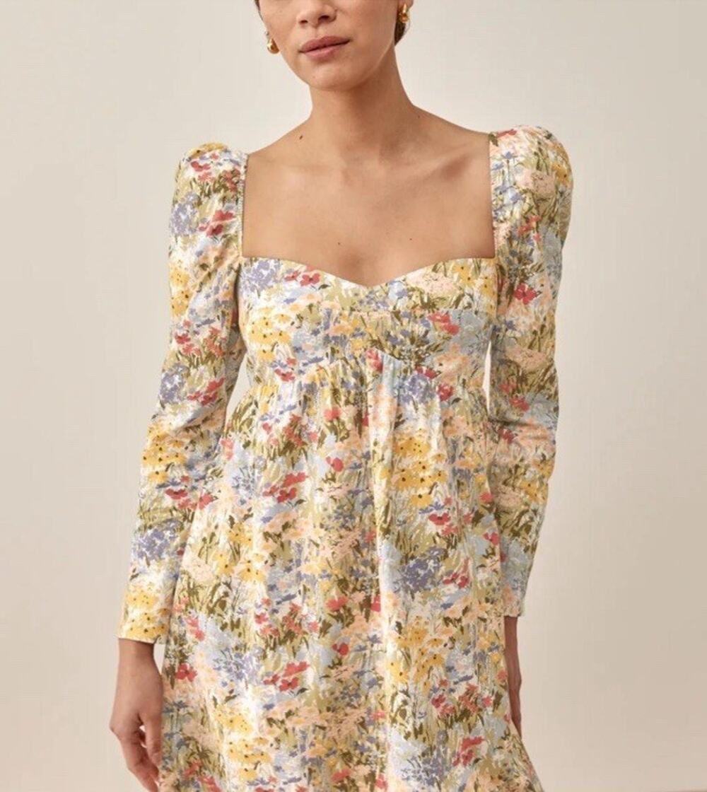 Reformation Kenzi Countryside Floral Organic Cotton Mini Dress Size 2